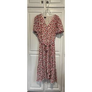 NEW Talbots Plus Cascade Wrap Midi Dress White Red Floral Size 24w Flowy Ruffle